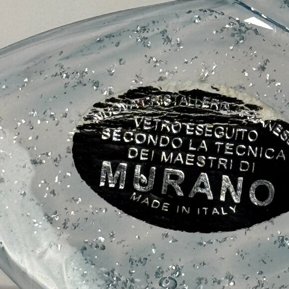 Murano Style Art Glass Hand Blown Stargazer Pale Blue Lily Flower Metallic Silve - Picture 2 of 13